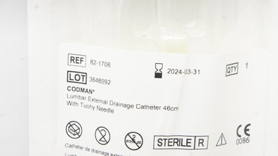 Codman 82-1706 Lumbar External Drainage Cath. 46cm w/Tuohy Ndle (x)